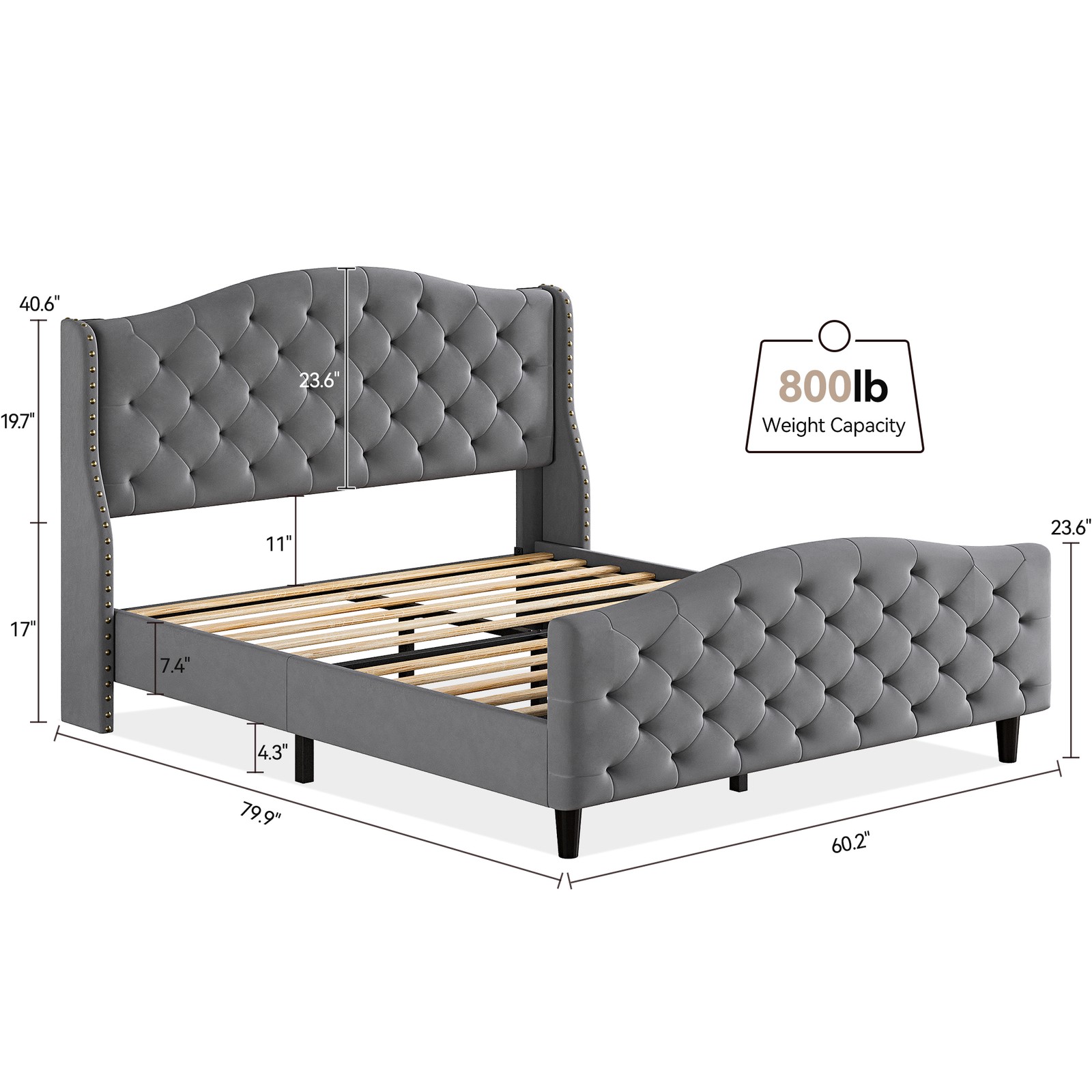 Upholstered Platform Bed With Tufted Headboard Footboard