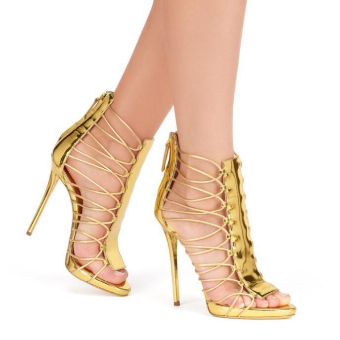 Women's 2024 Fashion Open Toe Weave Zipper High Heel Gladiator Party Shoes 7453