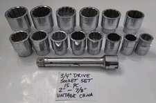 34 Drive Socket Set 15 Pieces 2-78 Vintage Sockets Tools Dirty China 