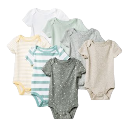 Newborn Baby Girl Boy Bodysuit Short Sleeve 7 Pack Lot Pastel Stars
