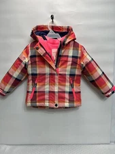 Cat & Jack Toddler Girl Sz 2T Plaid Orange, Pink & Navy Winter Coats Two in One