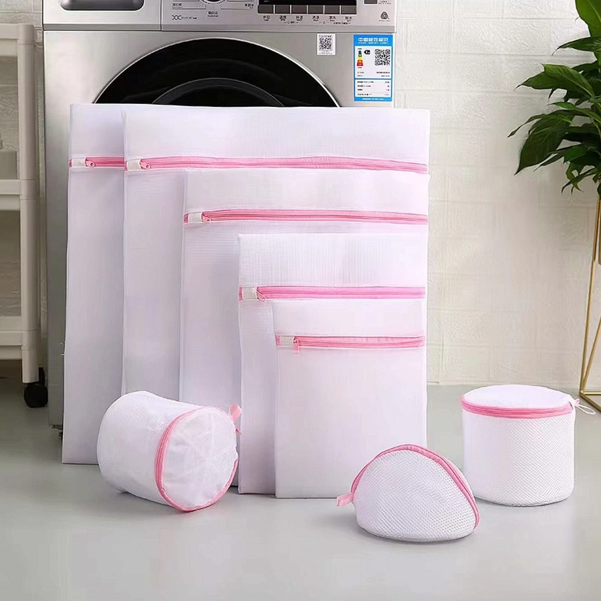 6pcs,White,Laundry Bag Mesh Bag To Wash Clothes Household