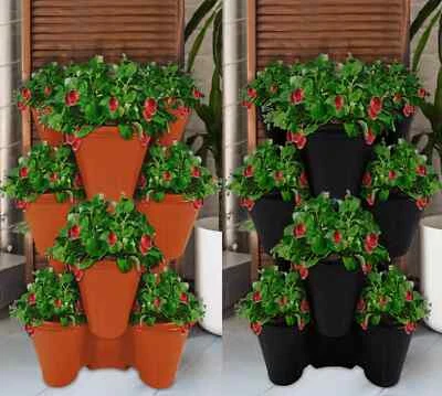 SPECTRAPLAST Trio Stackable Stacking Strawberry Planter Plant Flower Pot Herb Garden Patio UK
