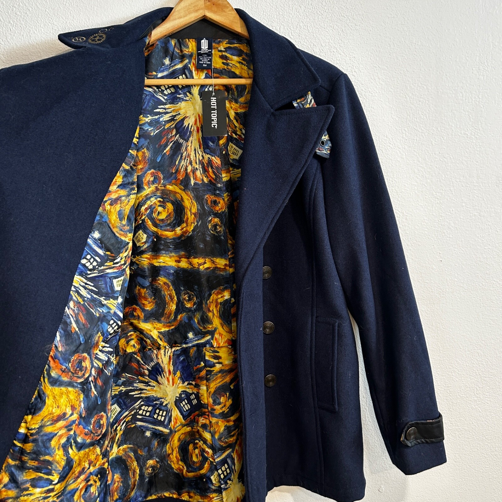 Doctor Who Embroidered TARDIS Guys Peacoat Dark Blue NEW With Tags Size Small