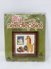 NOS Vintage Needlepoint Kit Sunset Designs Jiffy Photo Frame GIRAFFE Baby 1977