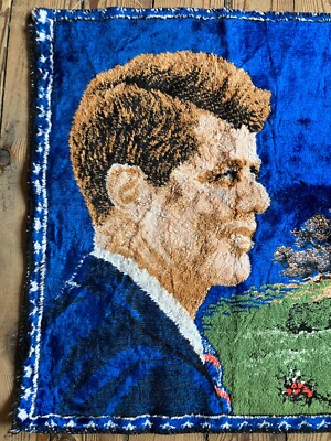 Vintage JFK President John F Kennedy Velvet Tapestry Wall Hanging