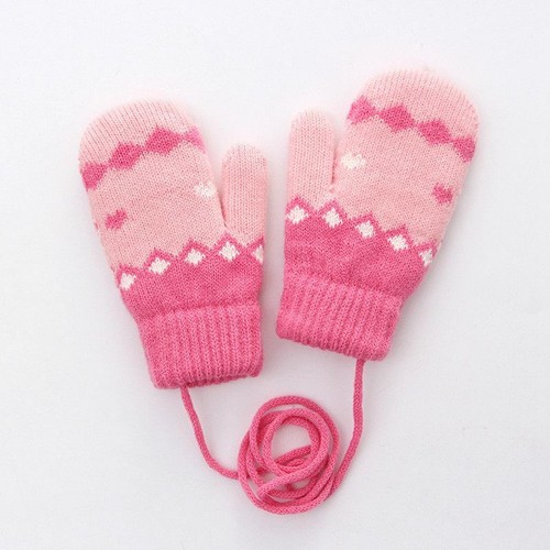 Children's Gloves On String Lovely mittens Warm Best Gift Unisex Knitted Winter - Picture 11 of 15