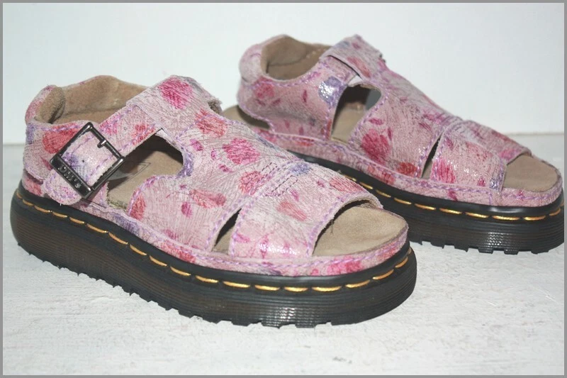 Dr Martens Enfants Sandales Compensées Cuir Motifs Fleurs Mauve T 33 TBE - Photo 2/4