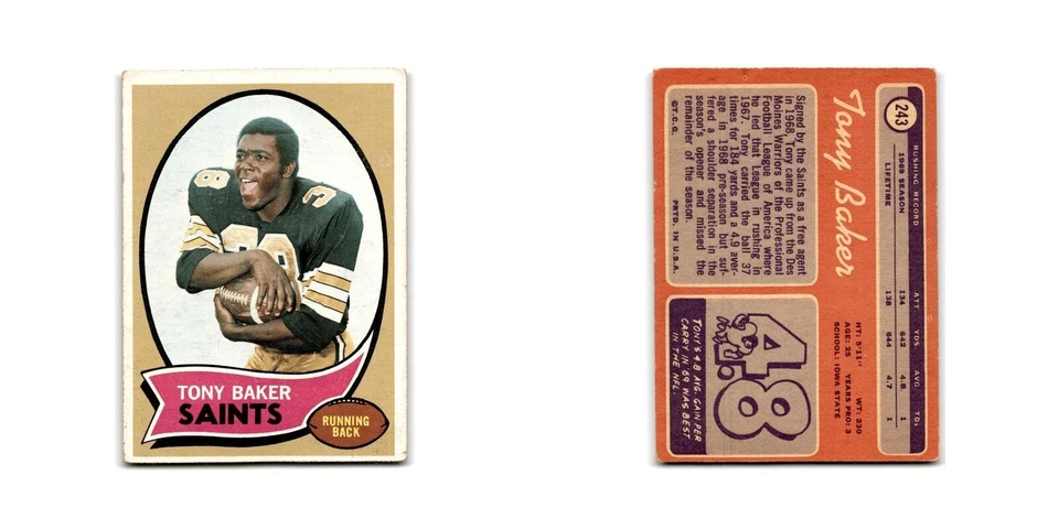 1970 Topps Tony Baker RC Saints #243 - Image 3 of 3