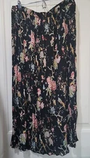 NWT GP & J Baker H&M Fairy Midi Skirt Birds Floral Pleated Black Size LARGE