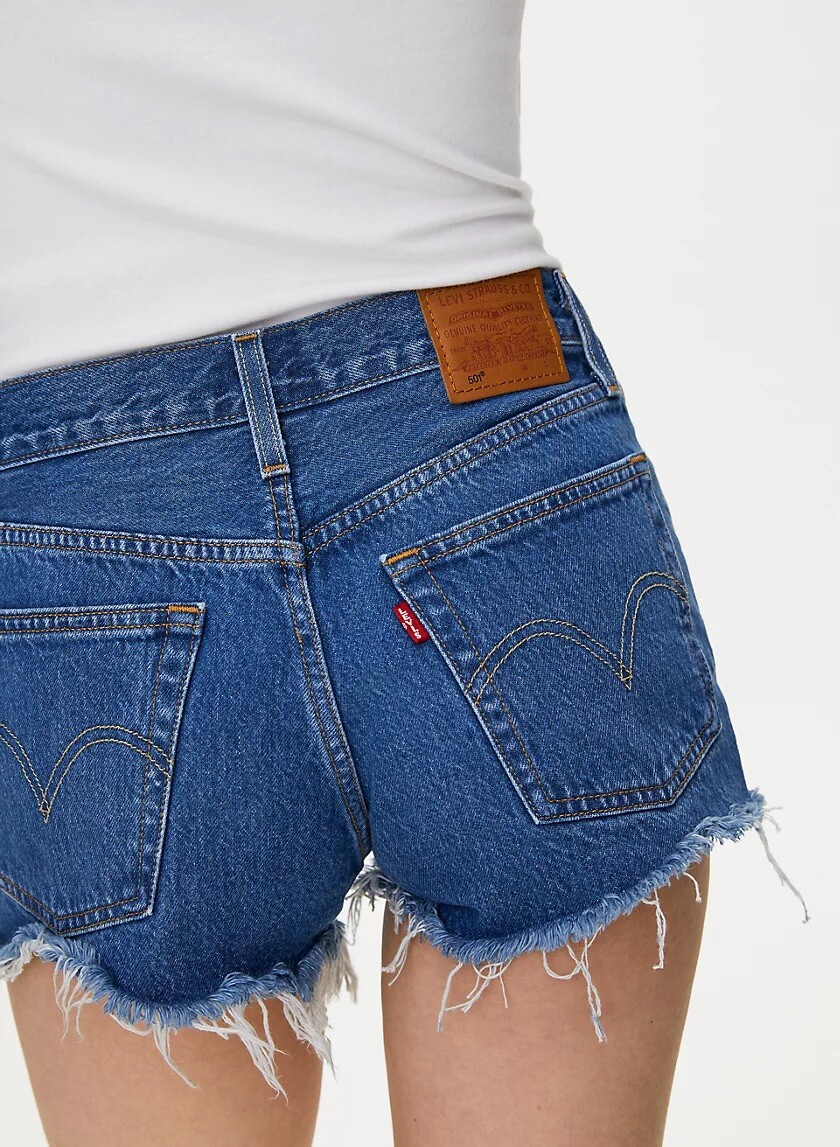 levi's 501 shorts dark wash