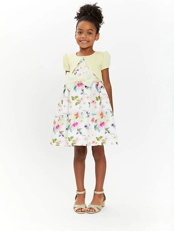 Bonnie Jean Baby Toddler Big Girls Easter Holiday Floral Yellow Bow Dress Set - Image 3 of 4