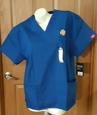 Dickies Every Day Scrubs Short Sleeve Blue V-Neck 2 Pockets Misses Size L NWT