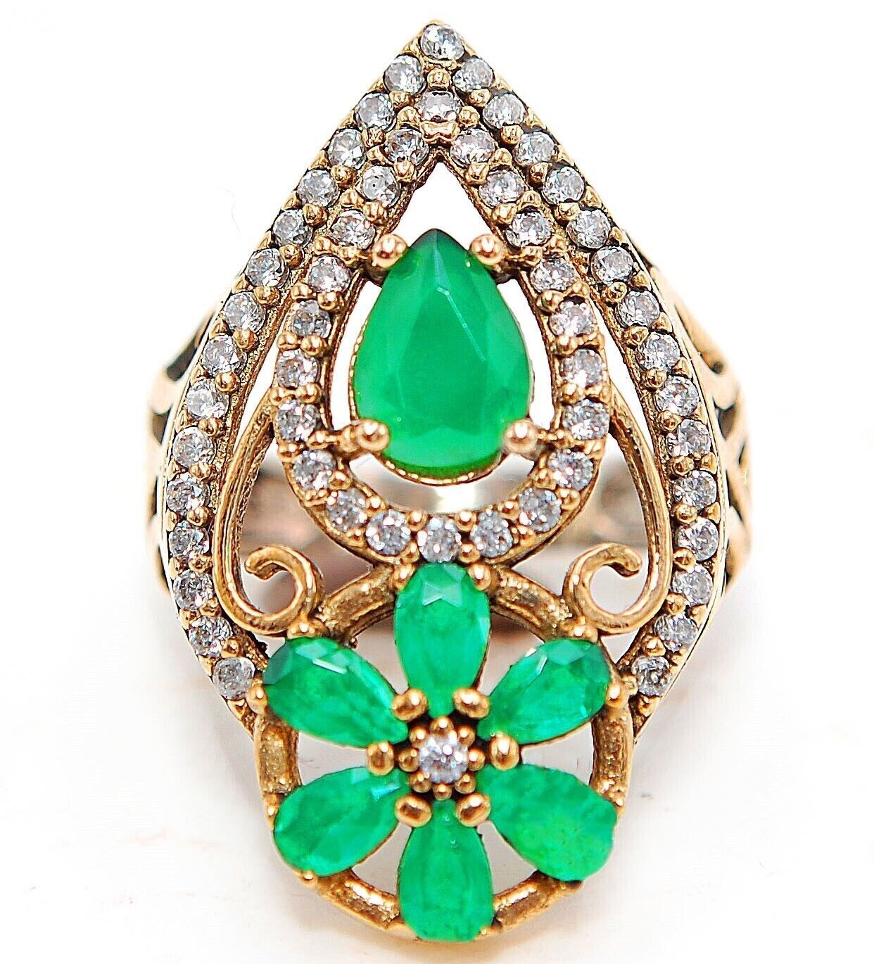 6CT Treated Emerald 925 Sterling Silver Ottoman Empire Style Ring Size 7.5 HB1-7