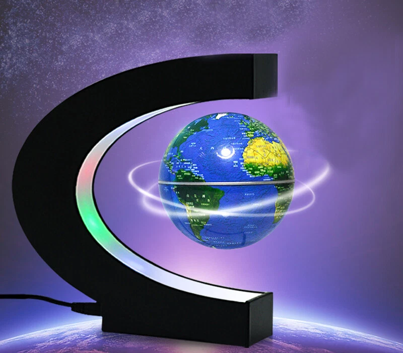 Creative C Shape Magnetic Levitation Floating Globe World Map with Colorful  LED