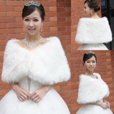 Lady Faux Fur Shawl Bridal Wedding Dress Cape Bolero Wrap Shrug Plush Warm White