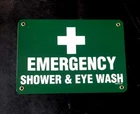 VINTAGE EMERGENCY SHOWER & EYE WASH SAFETY PORCELAIN SIGN GAS OIL PUMP GASOLINE