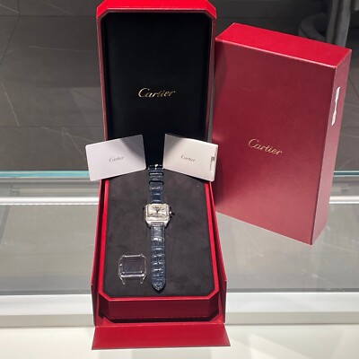 CARTIER SANTOS-DUMONT XL DIAMOND BEZEL NAVY BLUE ALLIGATOR ref