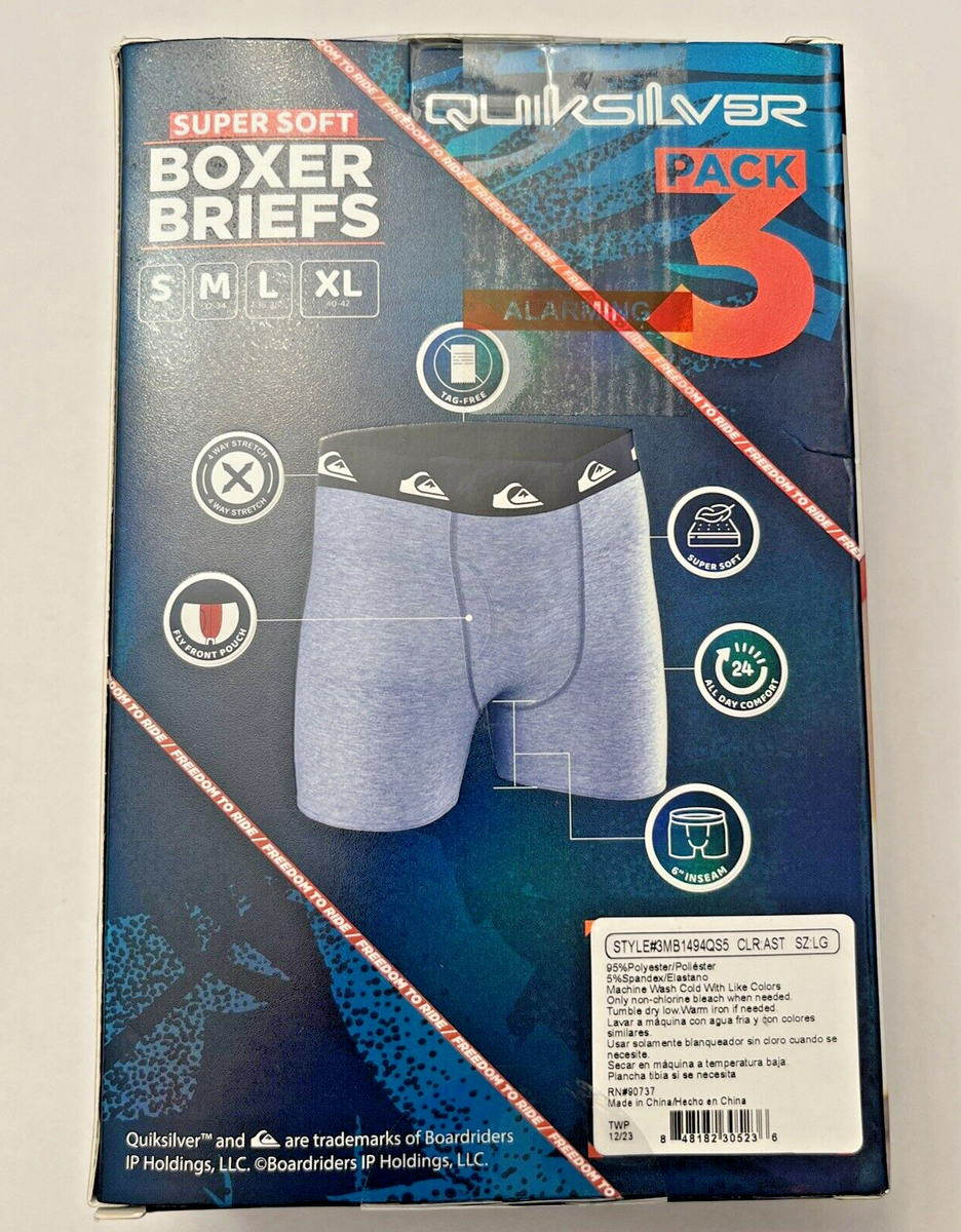 QUICKSILVER MEN'S LARGE (36-38) 3 PACK SUPER SOFT BOXER BRIEFS FLY