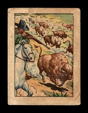 1951 Post HOPALONG CASSIDY Wild West Trading Card #35 Shooting Buffalo Hunting