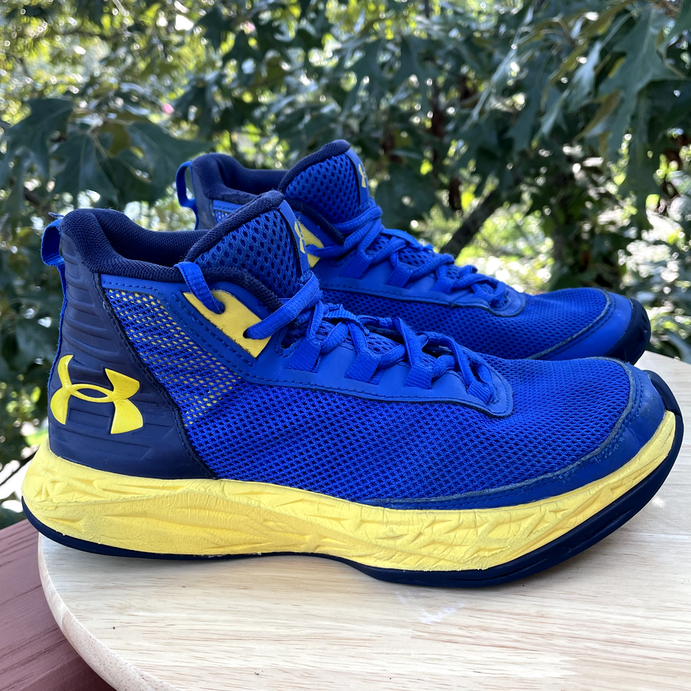 Under Armour Jet 2018 Big Kids Basketball Shoes Boys Size 4Y Blue Yellow Hi-Top Sneakers