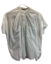 Vince White Boxy Guaze short sleeve Top Blouse 1/4 button oversized XS minimal