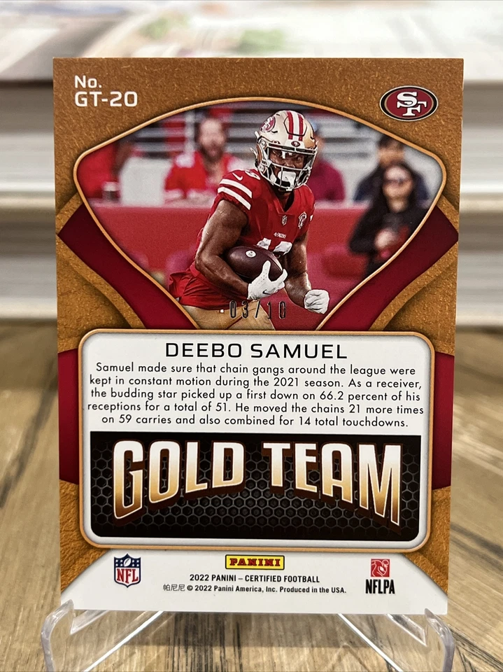 2022 Panini Certified Deebo Samuel Purple Gold Team Insert /10 SSP San Francisco - Image 2 of 2