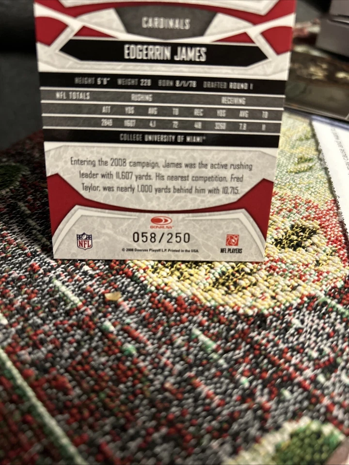 2008 Donruss Gridiron Gear Silver Holofoil O's #4 Edgerrin James #'d 215/250 - Image 4 of 4