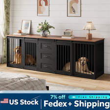 Extra Large Dog Crate Furniture TV Stand Indoor Dog Kennel for 2 Dog w/ 3 Drawer