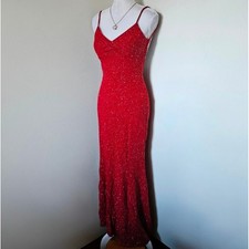 Windsor Red Glitter Open Back Formal Gown Dress