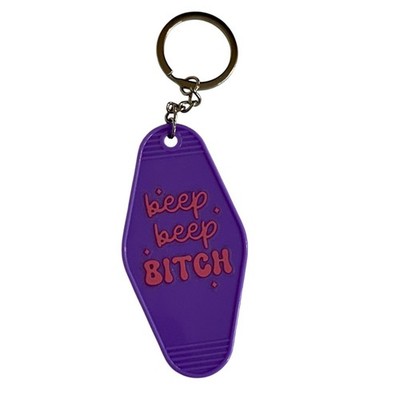 Handcrafted Purple Beep Beep B***H Retro Motel Keychain Pink Graphic Tag