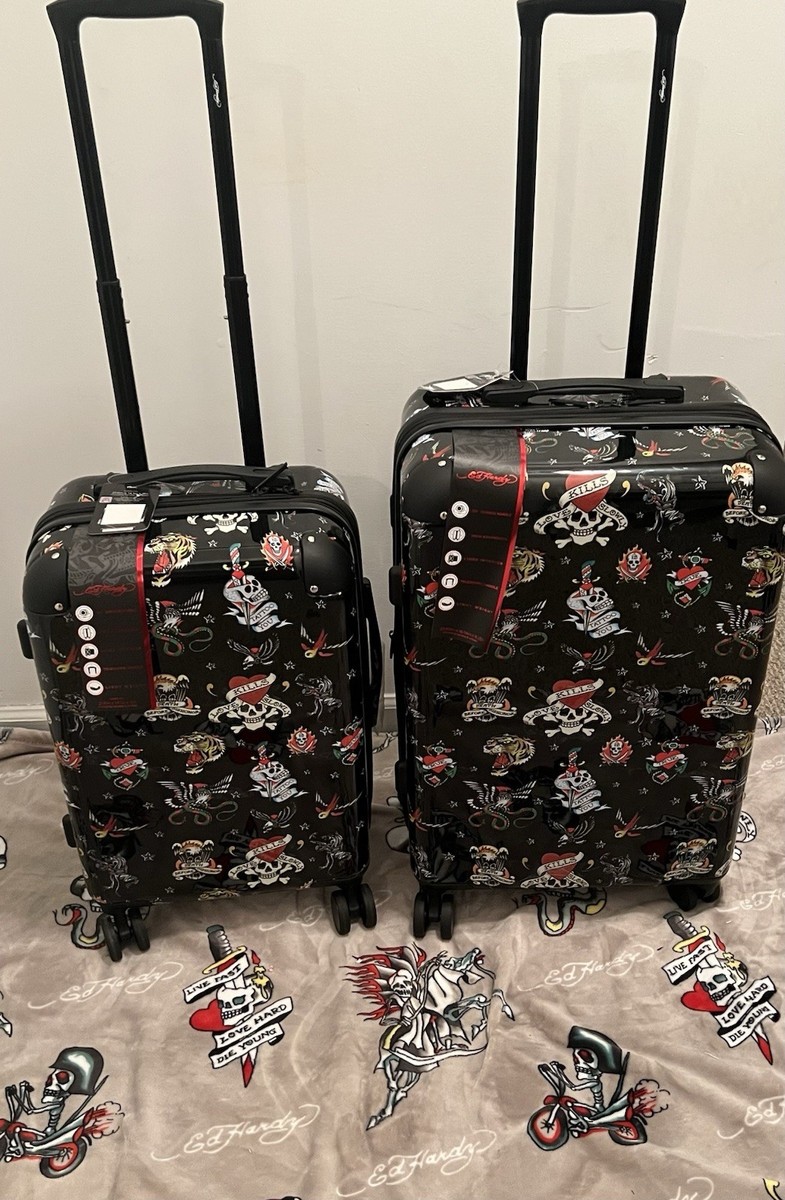 Ed Hardy Black Graphic Tattoo Love Kills Slowly 2pc Luggage Set 23