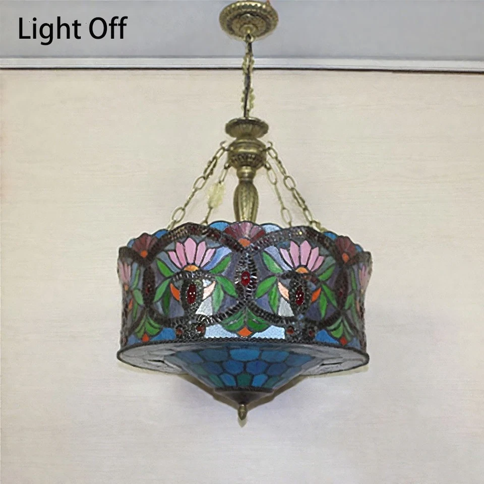 Lámpara de techo semi empotrada de vitral Mission lámpara colgante de 5 luces Foto 2 de 4