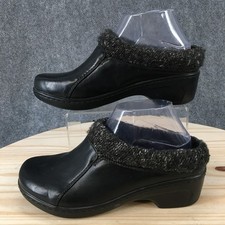 Wear Ever Shoes Womens 8 M Black Baron Mule Clogs Faux Leather Wedge Heels