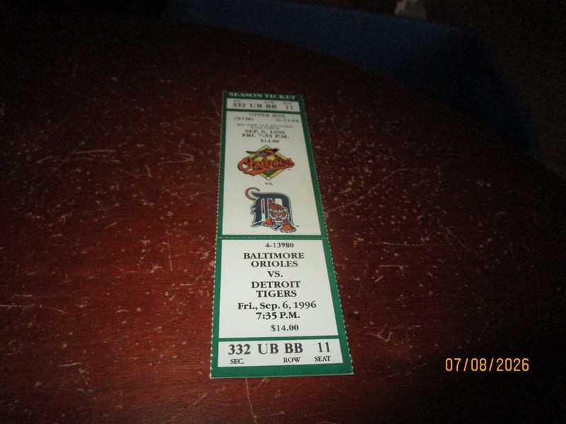 September 6, 1996 Eddie Murray Baltimore Orioles 500 Home Run Full Ticket