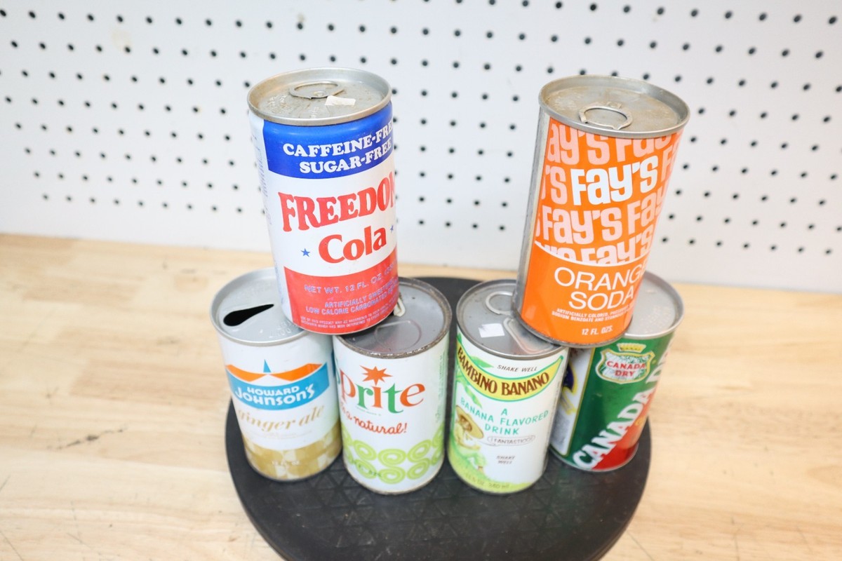 Nice Vintage 1960s-70s Soda Pop Steel Flat Top Cans Sprite Bambino