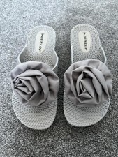 Dunlop Grey Women's Comfort Summer Sandals Low Wedge Heel Flower Corsage, UK 5
