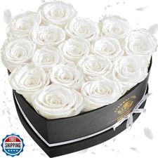 Impouo 16-Piece Forever Flowers Heart Shape Box - Preserved Roses, Birthday G