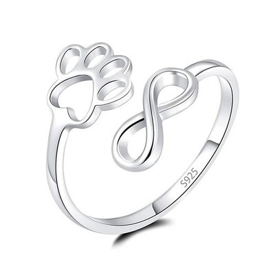S925 Silver Pet Cat's Paw 8-Word Ring 925 Silver / Adjustable Opening