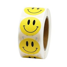 Happy Face Paper Stickers, 500 Pieces per Roll, Permanent 1 Inch Yellow