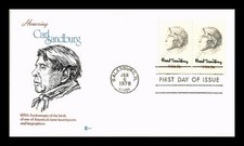 CARL SANDBURG AUTHOR LINCOLN BIOGRAPHER 1978 COVERCRAFT CACHET FDC PAIR UNADDR