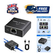 Gigabit Ethernet Splitter 1 to 2 with USB-C Power Cable, Seamless Connectivity