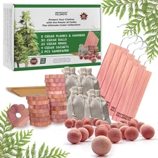 61 Pack Cedar Blocks, Sachets, Rings, Balls - Stop Clothes Damage - the Ultimate