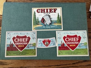 4 Oshkosh Brewing Co Chief Beer Bottle Labels Unused Wisconsin Wis