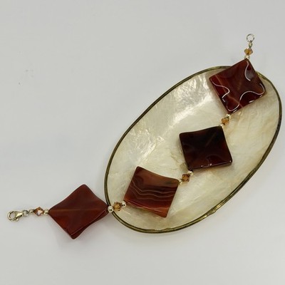 Vintage Banded Agate Carnelian Bracelet 14/20 14K GF Clasp 45g
