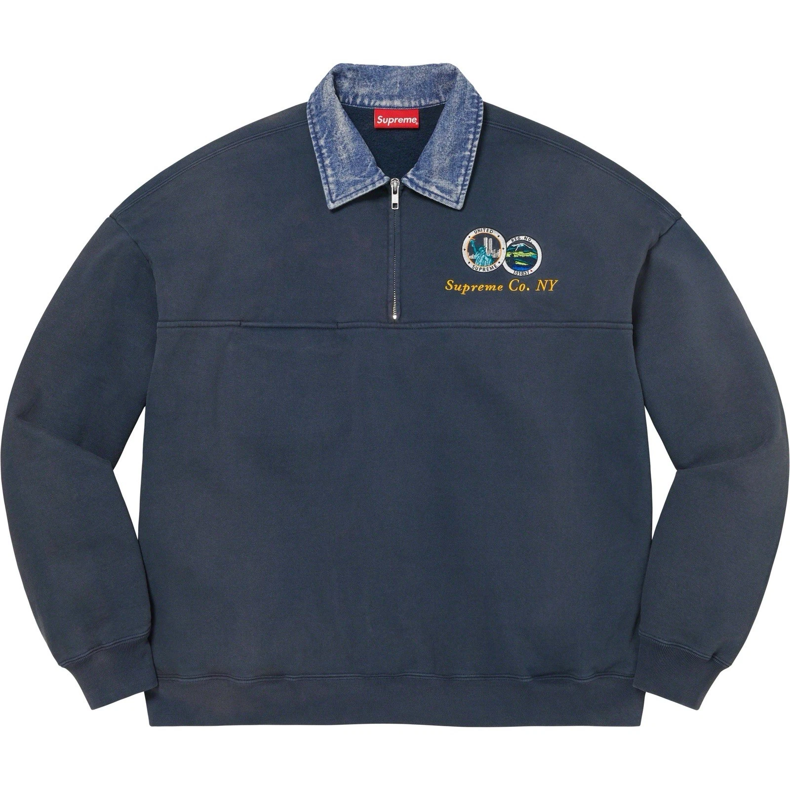 ? Col en denim suprême demi zip   Bleu marine   Petit   NEUF   LIVRAISON GRATUITE