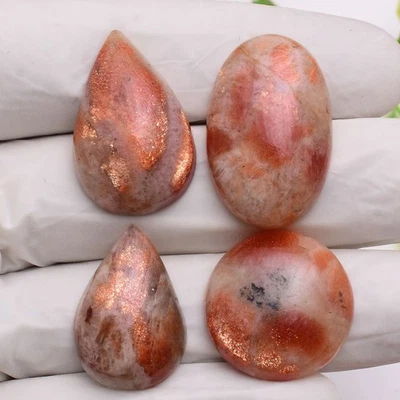 4 Stück Natürlich Sonnenstein Unbehandelt 22mm-29mm Cabochon Riesiges Glanz Lose - Bild 1 von 4