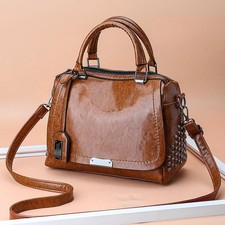 Vintage Style PU Leather Crossbody Shoulder Bag Women Stud Detail Tote