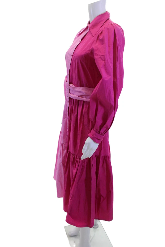 Vestido Camisa Feminino Christopher John Rogers x Target Algodão Rosa Manga Longa Tamanho - Imagem 2 de 4