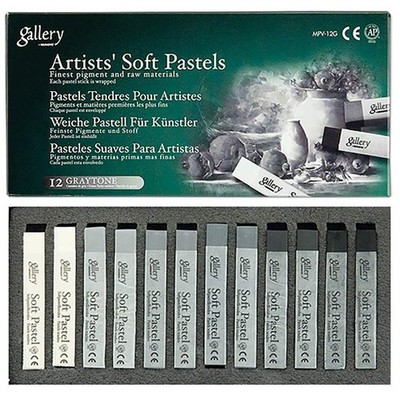 12 PCS Gallery Soft Pastel Squares Cardboard Box Set Greys Art Drawing Set